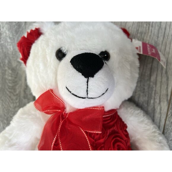 Teddy‎ Bear Plush Red Roses Bow 14" Valentine Love Way to Celebrate White NWT - Picture 11 of 12
